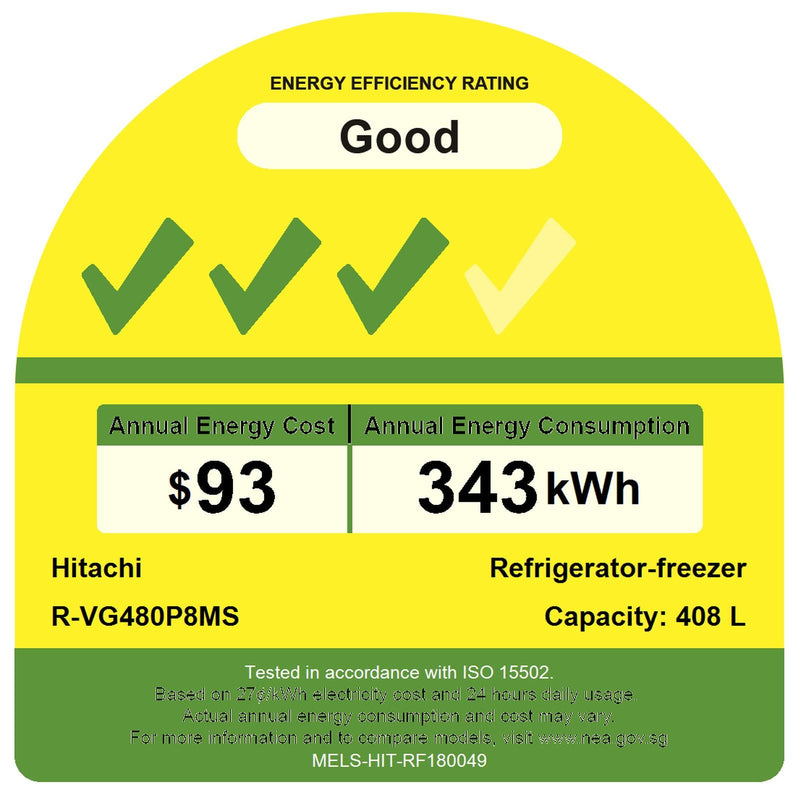 HITACHI 408L 2 DOOR FRIDGE RVG480P8MSXRZ
