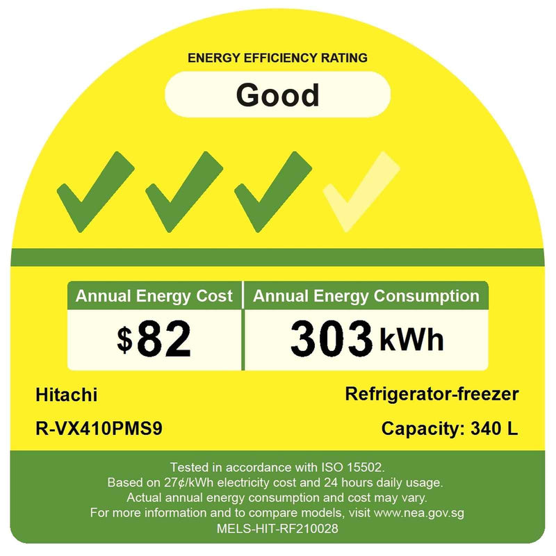 HITACHI 340L 2 DOOR FRIDGE R-VX410PMS9-BSL