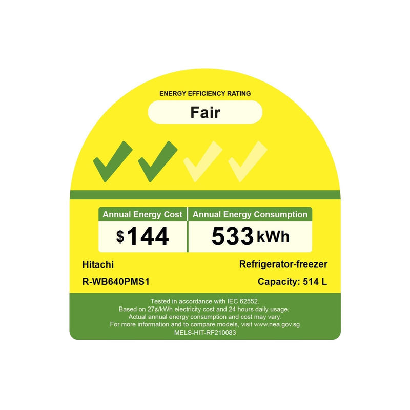 HITACHI 514L FRENCH BOTTOM FREEZER R-WB640PMS1-GCK SELECTABLE ZONE-CONVERTIBLE