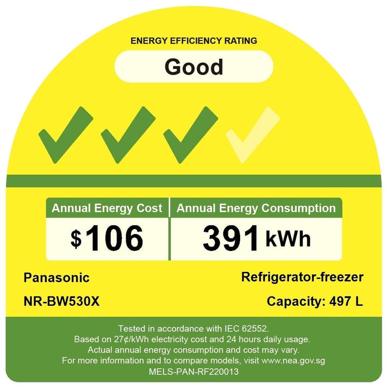 PANASONIC NR-BW530XMMS 2 DOOR FRIDGE (NET 497L)