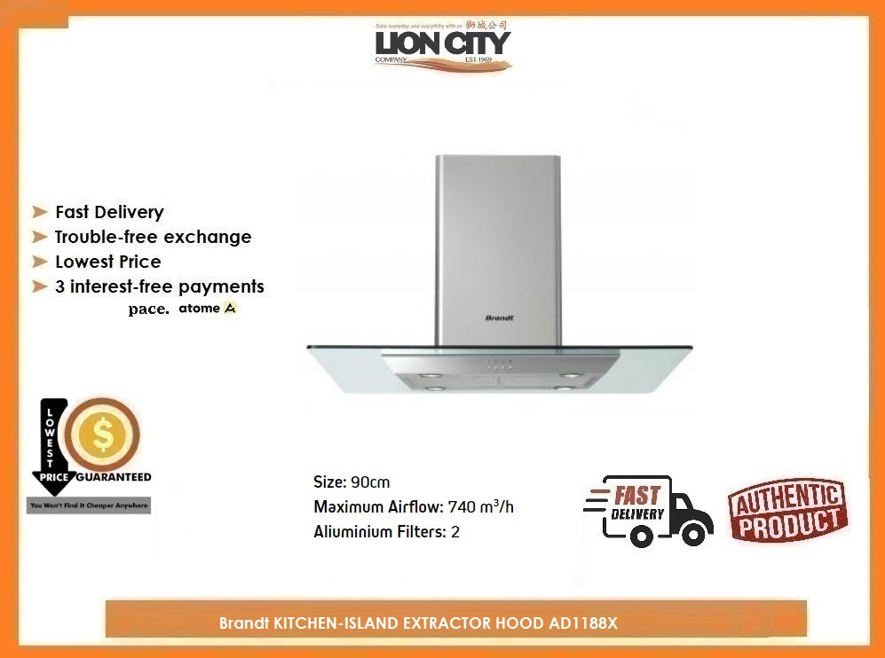 Brandt KITCHENISLAND EXTRACTOR HOOD AD1188X Lion City Company