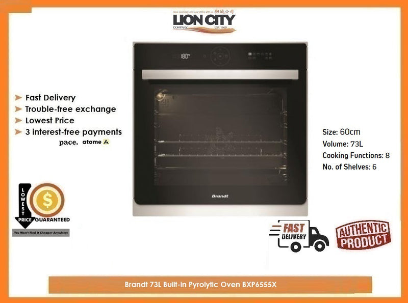 Brandt 73L Built-in Pyrolytic Oven BXP6555X | Lion City Company.