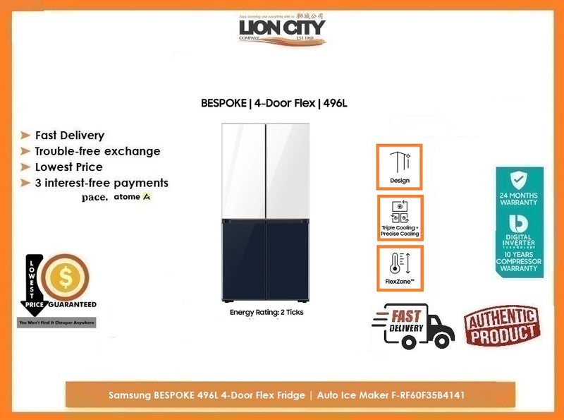 Samsung F-RF60F35B4141 BESPOKE 496L 4-Door Flex Fridge | Auto Ice Maker | UV Deodorising Filter