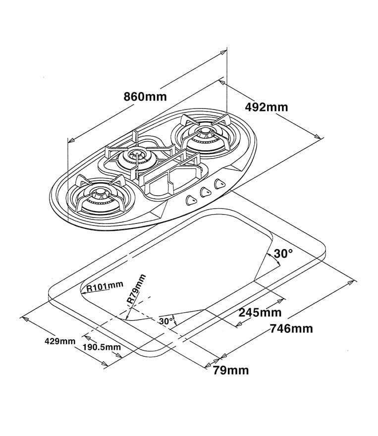 TECNO SR 398SV S/S Stainless Steel Designer’s Built-In Hob | Lion City Company.