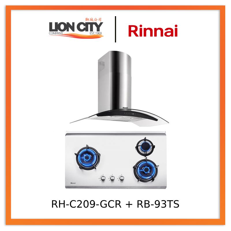 Rinnai RH-C209-GCR Chimney Cooker Hood + RB-93TS Stainless Steel Hob